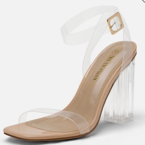 Dream Pairs Tan Clear Block Heels 8.5 - Picture 1 of 6